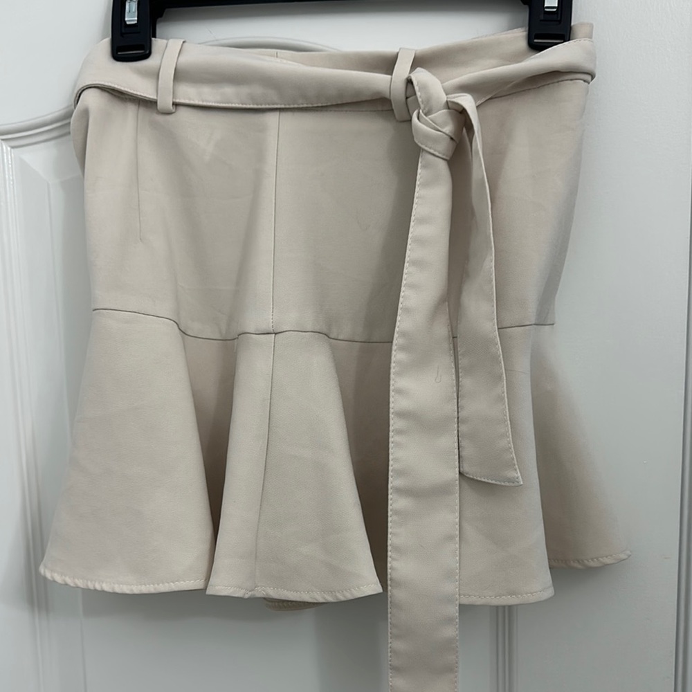 Zara Cream Mini Skirt Fit and Flare Tie Front